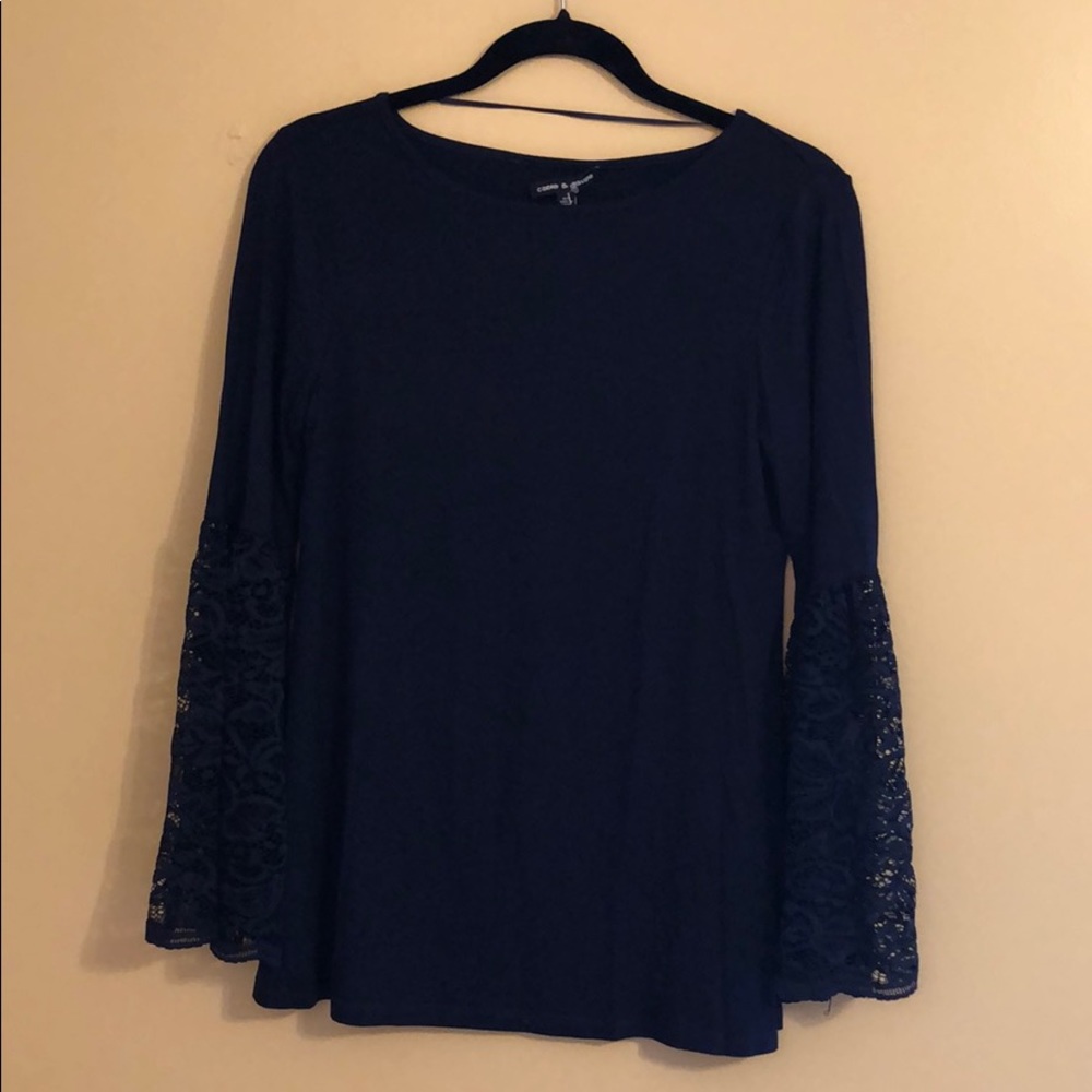 Cable & Gauge Navy Blue Lace Bell Sleeves